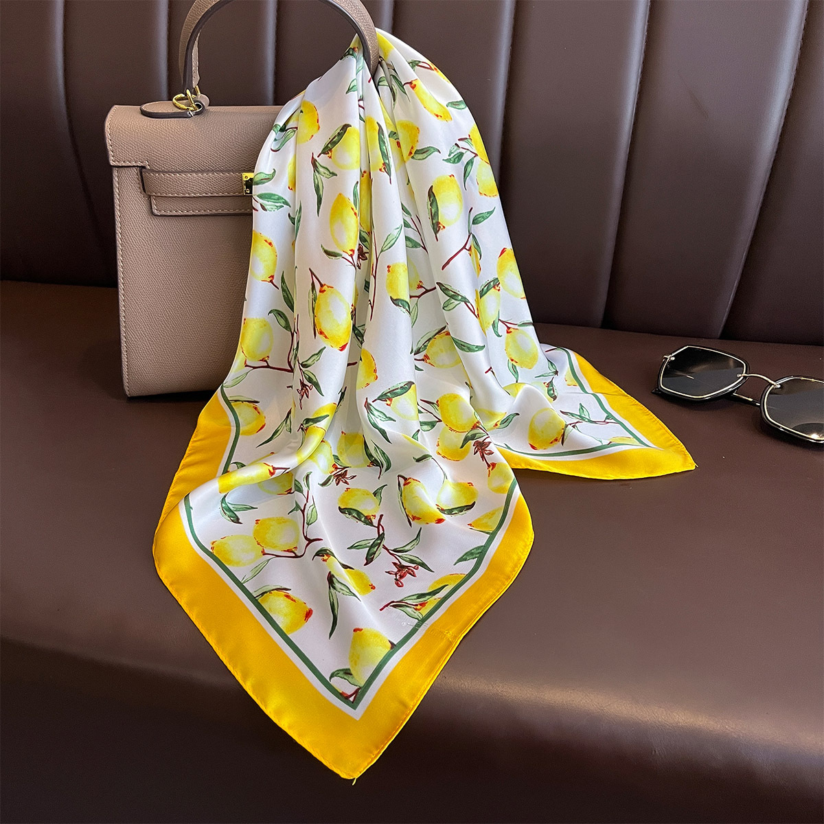 2025 New Yellow Lemon Print Sq - đánh giá và giá Silk Scarf Square